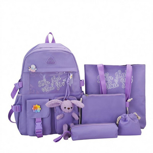 Low Price Fashion customizable  5 Pcs Set Waterproof Backpack Girls Travel Backpack For Student School Bags