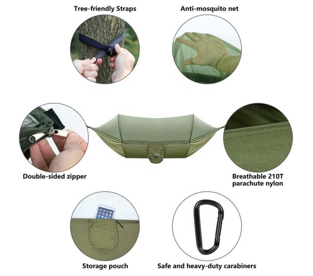 Lightweight portable parachute hammock Factory rain fly awning Camping hammock with mosquito net Travel awning hammock