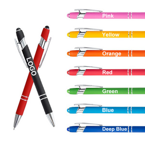 Promotion Gifts Stationary 0.5 mm Colored Soft Rubber Plastic Touch Stylus Ball Pen Custom Logo Ballpoint Pen for Mobile Phone