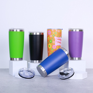 Custom Logo Powder Coated Travel Coffee Mug 20 oz 20oz Double Wall Vacuum Insulated Stainless Steel Tumbler Cup