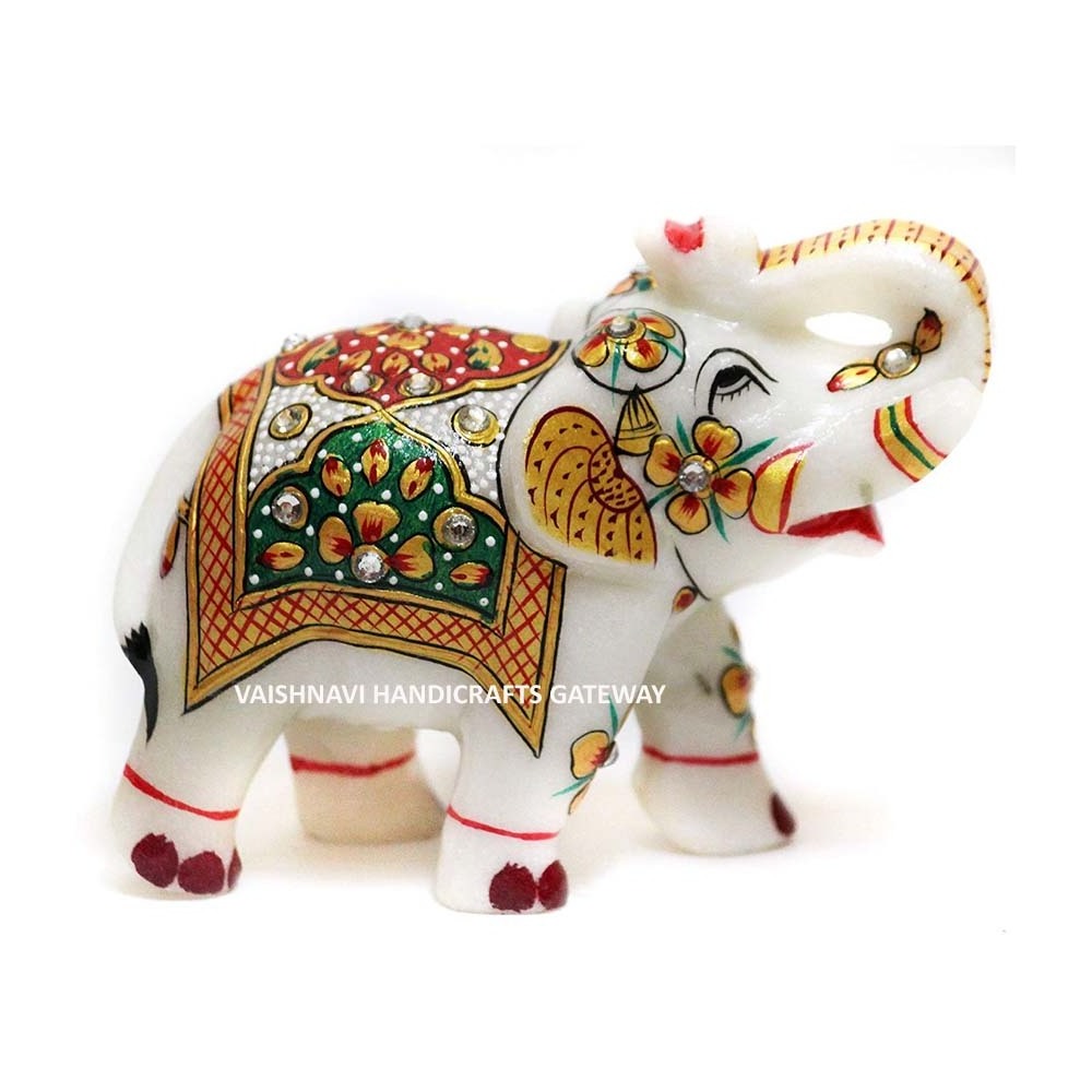 Rajasthani Art Work Marble Gold Painted Home Decoration Elephant Statue