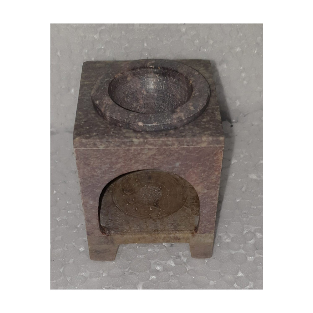 Handmade Small Size Square Shape Natural Soap Stone Aroma Oil Burner, Indian Stone Tea Light Burner