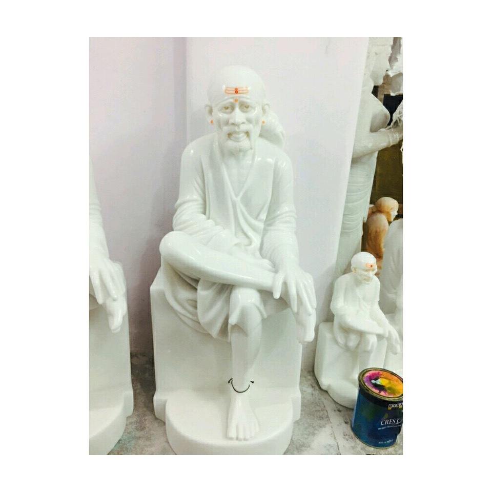 Top Selling Natural Glossy Finish Pure White Makrana Marble Shirdi Sai Baba Statue Religious Statue for Home and Temple Decor