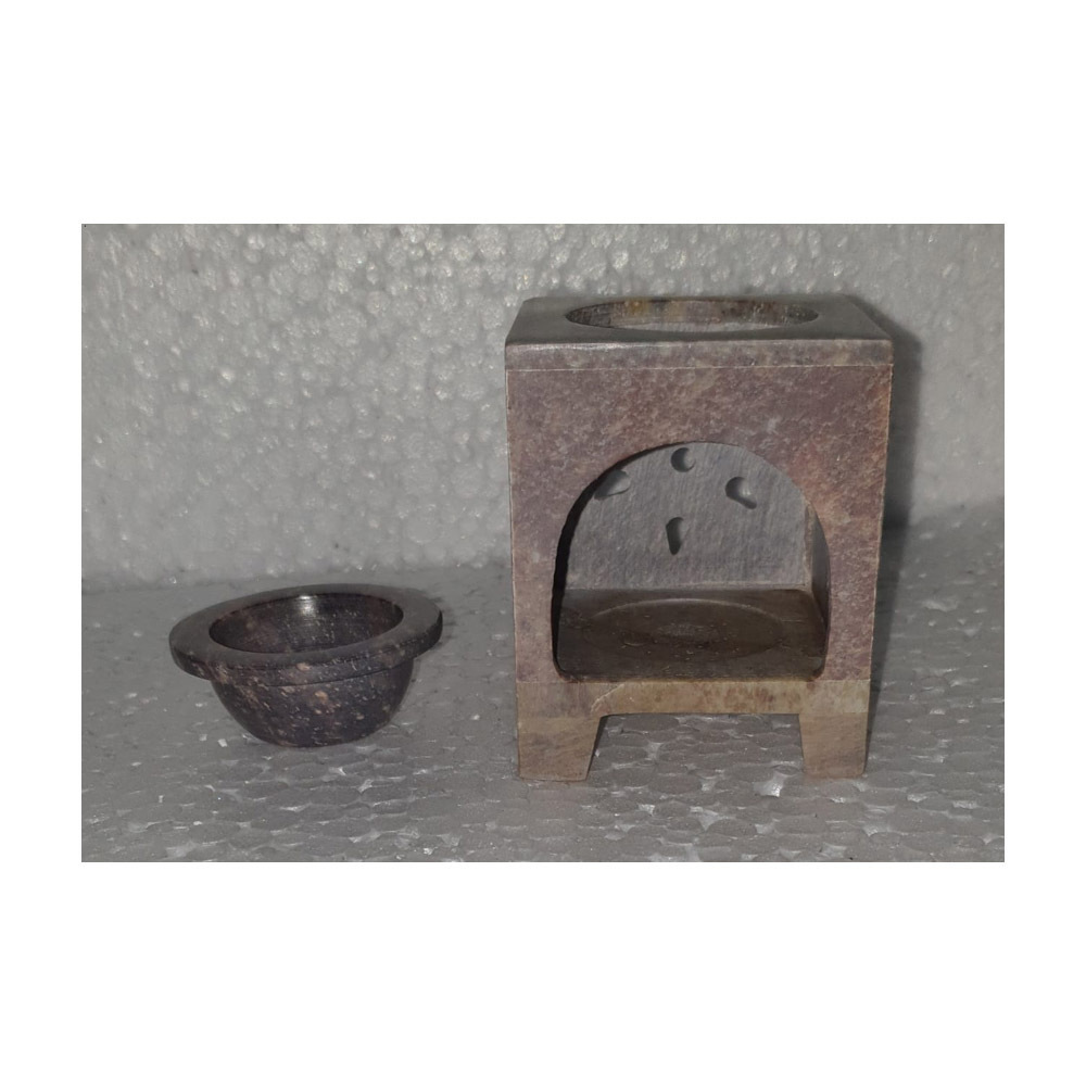 Handmade Small Size Square Shape Natural Soap Stone Aroma Oil Burner, Indian Stone Tea Light Burner