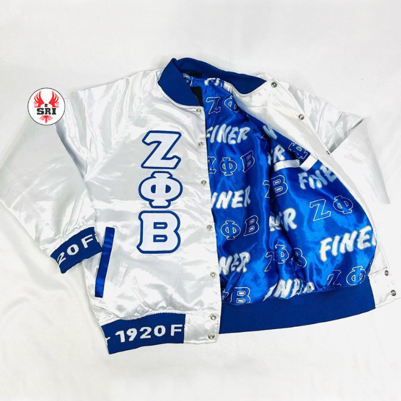 Zeta Phi Beta Sorority Embroidery Women Satin Jacket | ZPB Sorority Embroidered Ladies Customized Silk Bomber Jacket