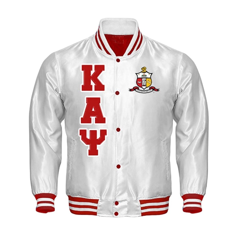 Satin jacket Greek gear with front Button custom wholesale bomber letters college jacket Satin Varsity jacket men