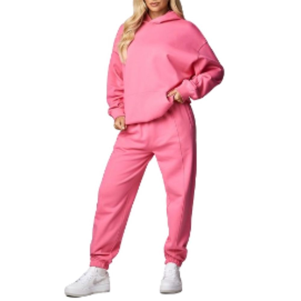 Pink Women 2 Piece Pant Sets Joggers Sweat Suit Sets Winter Tracksuits Long Sleeve Women's Hoodies Sweatshirts Set