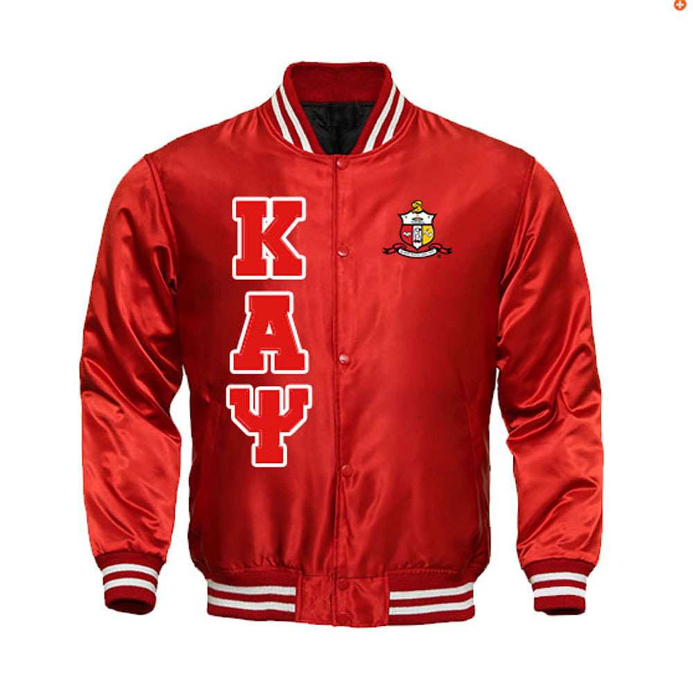 Satin jacket Greek gear with front Button custom wholesale bomber letters college jacket Satin Varsity jacket men