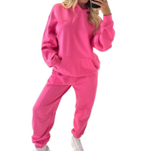 Pink Women 2 Piece Pant Sets Joggers Sweat Suit Sets Winter Tracksuits Long Sleeve Women's Hoodies Sweatshirts Set