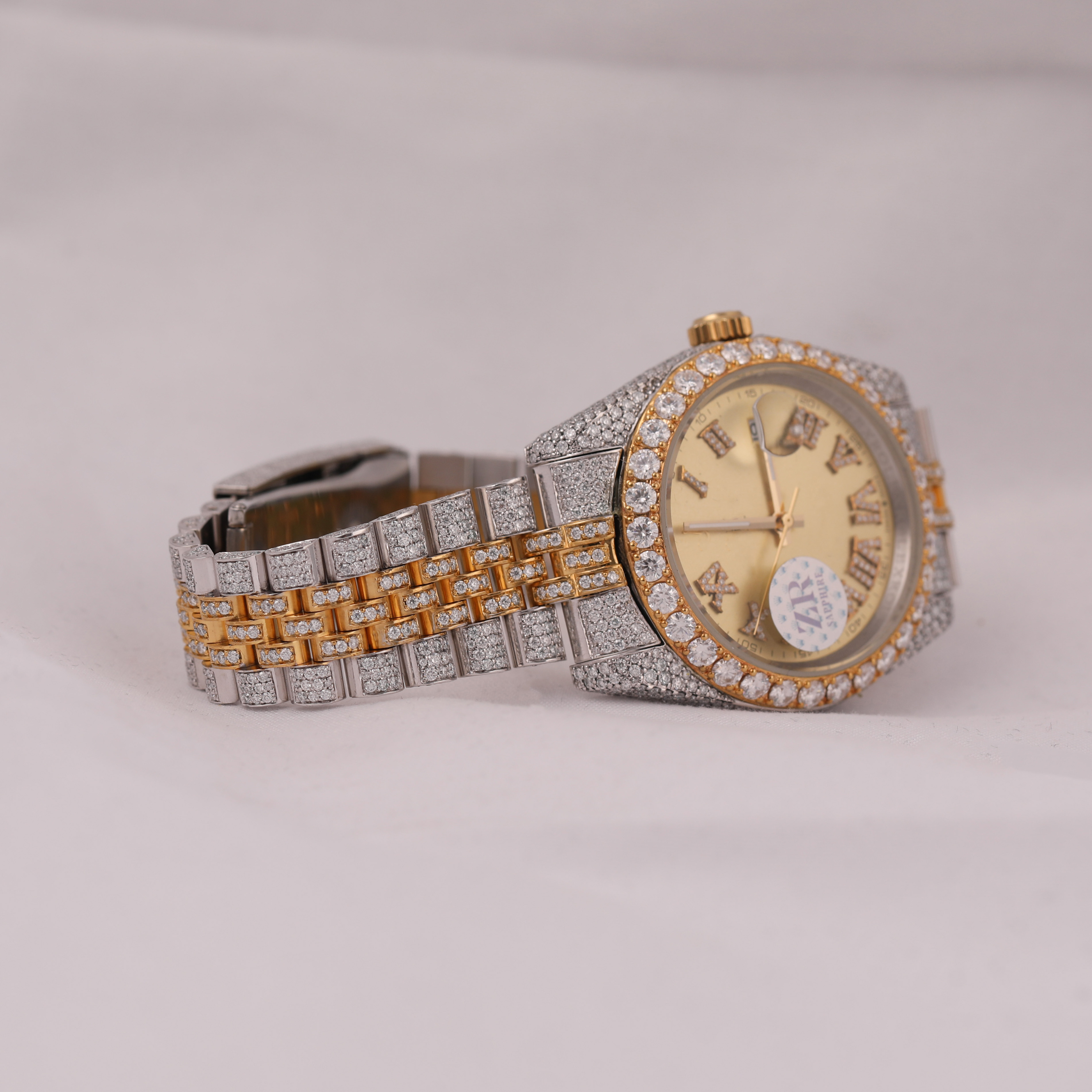 GOLDEN TONE Dial FANCY Fully Iced Out Moissanite DIAMOND Watch / Stainless Steel Luxurious Watch - Ideal Gift for Hip Hop Lovers