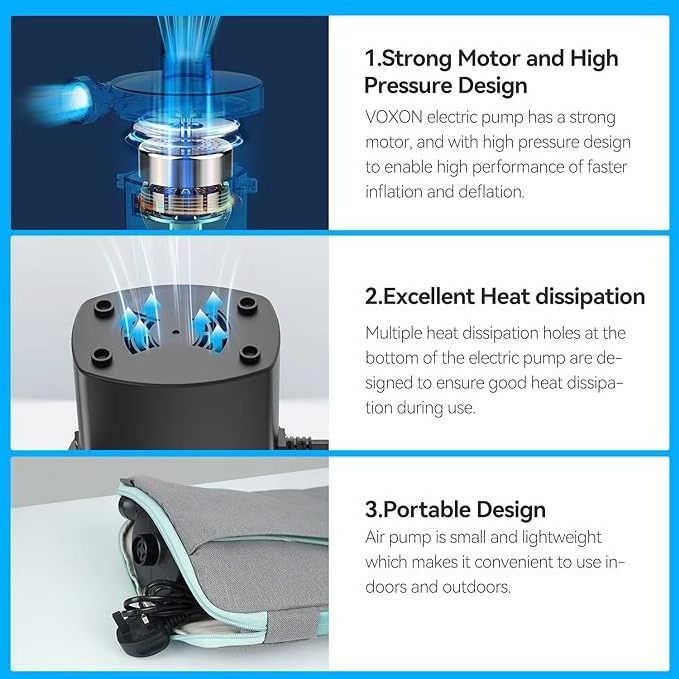 High Quality AC Electric Pump with 3 Different-Sized Nozzles for Air Mattresses Swimming Pool