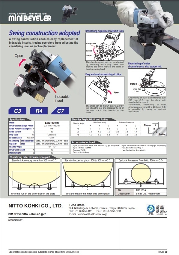 Metal Working MINI BEVELER EMB-0307C Model Handy Chamfering Japan Electric Tools Wholesale