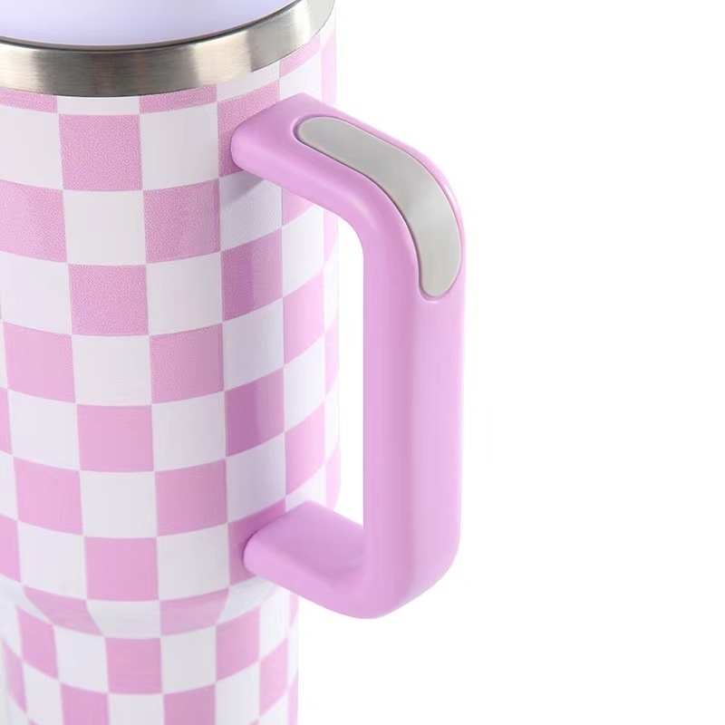 NewTiktok Amazon 40oz Stainless Steel metalVacuum Mug  Stainless steel tumbler with handle Custom logo Checkerboard Tumbler Cups