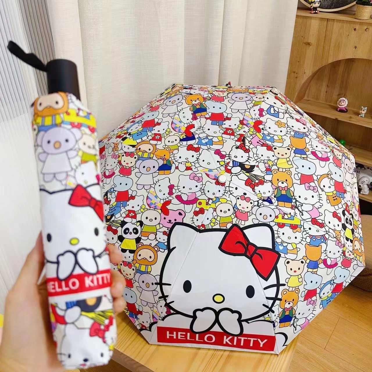 New Automatic Cartoon Cute Rain And Sunshine Umbrella Folding Vinyl Sun Protection UV Protection Portable Three Fold umbrella