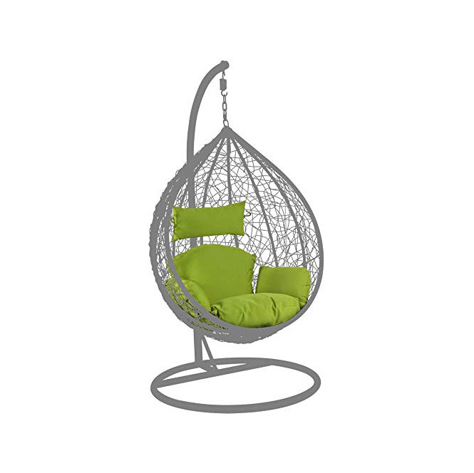 Swing Egg Chair Hanging Basket Chair with Stand, Brown Cushion