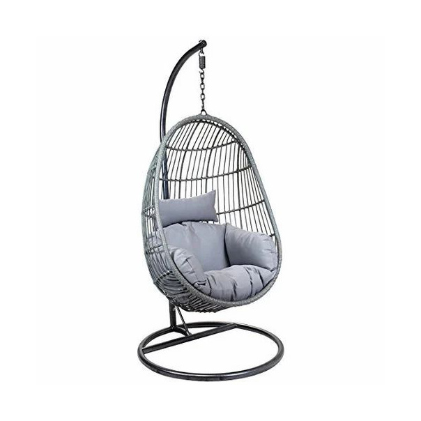 Swing Egg Chair Hanging Basket Chair with Stand, Brown Cushion