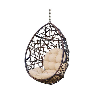 Swing Egg Chair Hanging Basket Chair with Stand, Brown Cushion