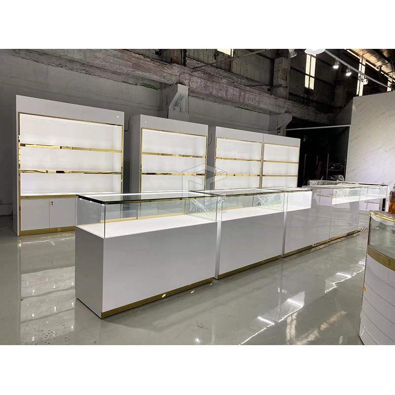 Custom White Watch Store Display Cabinet Jewellery Cabinet Display Simple Jewellery Shop Counter Design