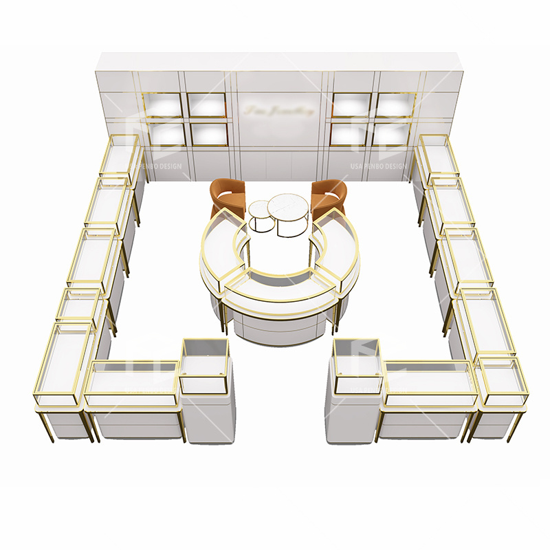 Custom Gold Jewellery Showroom Furniture Mirror Jewellery Cabinet Glass Display Counter Watch Store Showcase