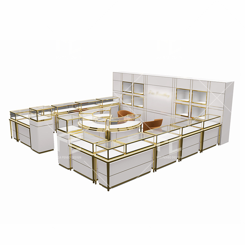 Custom Gold Jewellery Showroom Furniture Mirror Jewellery Cabinet Glass Display Counter Watch Store Showcase