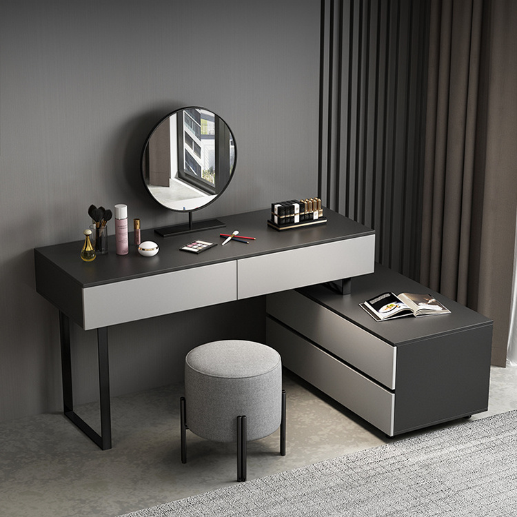 Nordic Retractable Dressing Desk Makeup Table Set Simplicity Makeup Dressing Table with Mirror Modern 1 Piece Panel MDF Morden