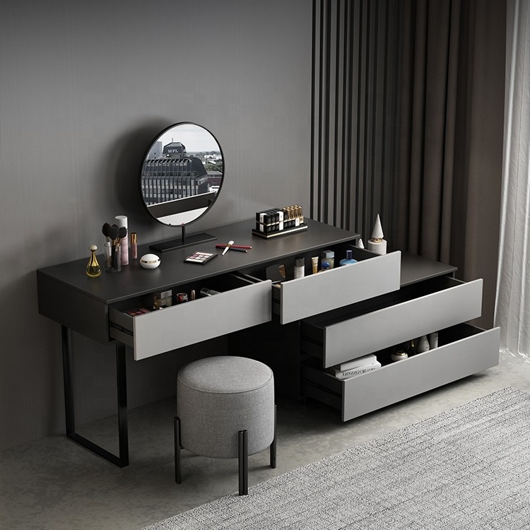 Nordic Retractable Dressing Desk Makeup Table Set Simplicity Makeup Dressing Table with Mirror Modern 1 Piece Panel MDF Morden