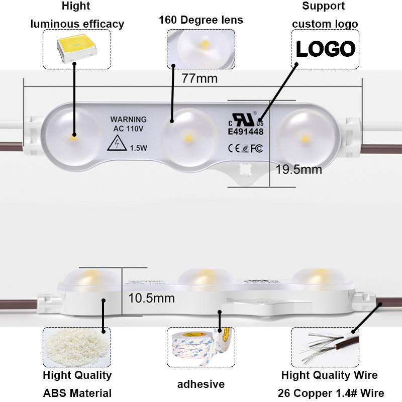 Dropshipping 110v 3leds injection modules 220v 1.5w 3w custom smd led module lights for light advertising and backlighting