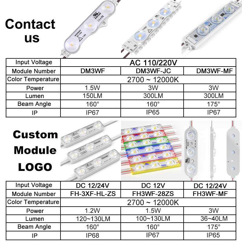 3 chips lens 160 degree 3w AC led module 220v 110v input no need power supply and side light for light box led  injection model