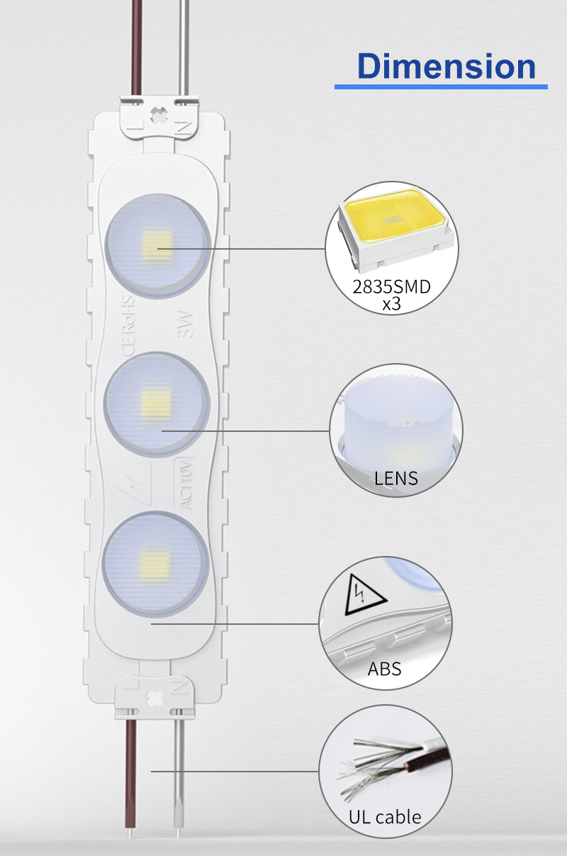 AC 110/220V 3w Led Module Light 2835SMD 3 leds with 15*45 degree Waterproof For Lighting business double sides box letter sign