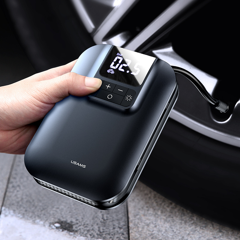 USAMS ZB215 Mini Car Air Pump automatic led digital tyre air compressor pressure detection 5000mAh tire inflator