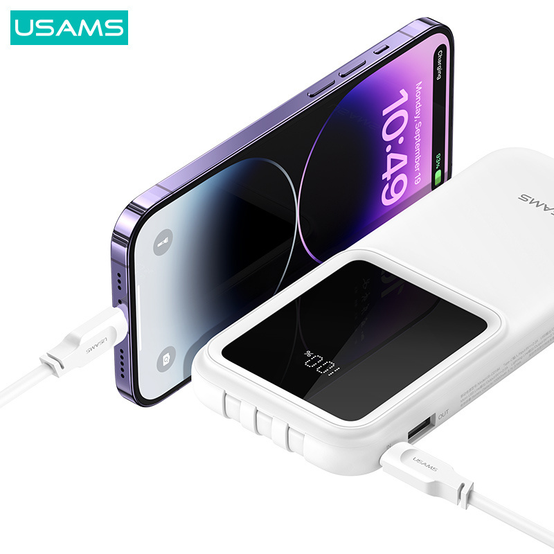 Usams cd194 3 in 1 built in cable usb travel power bank 10000 mah mini portable dual-port digital display powerbank