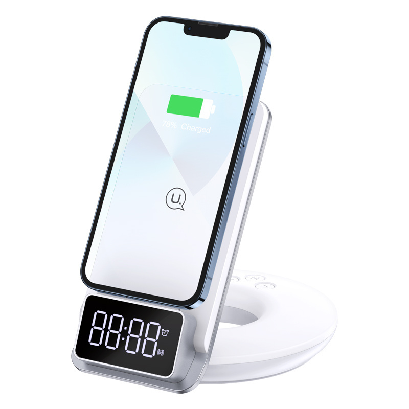 USAMS 2022 Smart Digital Table Desk Alarm Clock Wireless Charger with Night Light for bedroom office