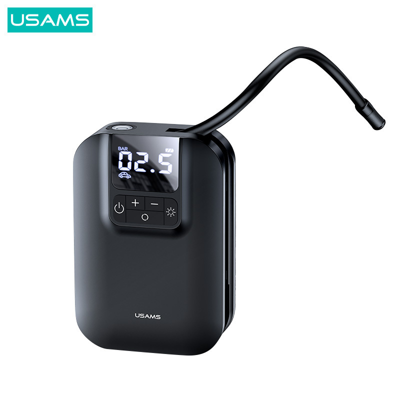 USAMS ZB215 Hot Sale 80W Car Air Pump Electric Car Tire Inflatable Mini 5000mAh Car Air Pump