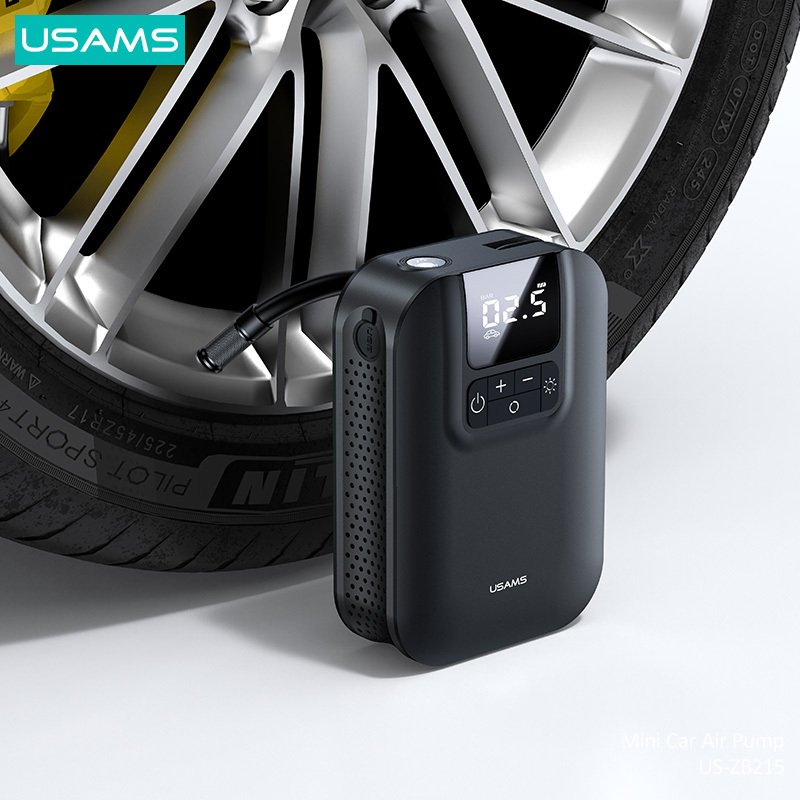 USAMS ZB215 Hot Sale 80W Car Air Pump Electric Car Tire Inflatable Mini 5000mAh Car Air Pump