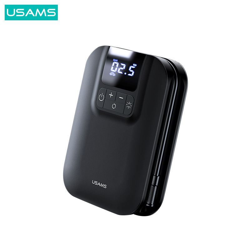 USAMS ZB215 Hot Sale 80W Car Air Pump Electric Car Tire Inflatable Mini 5000mAh Car Air Pump