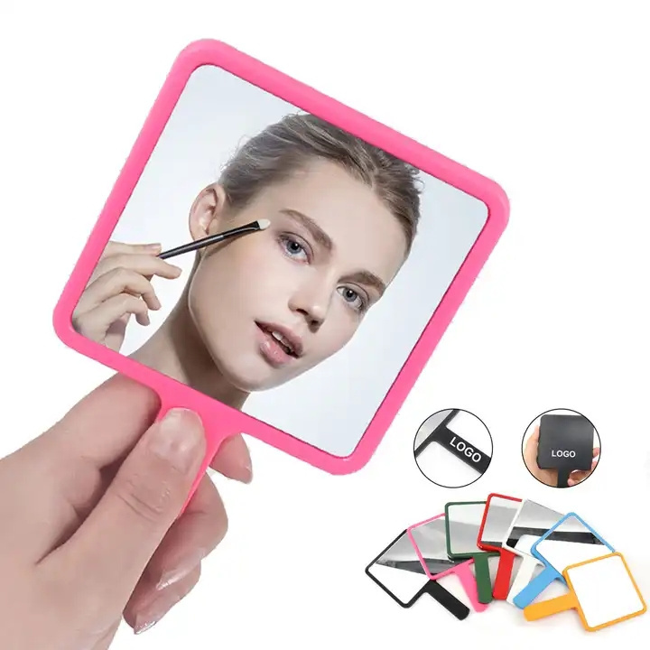 Plastic OEM Makeup Mirror Rectangle Heart Shape Handheld Multicolor Beauty Makeup Mirror With Handle Professional Vanity Mirror