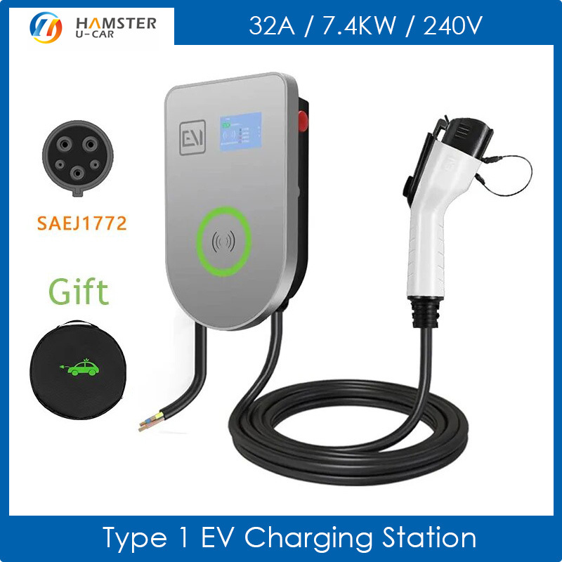 byd electric car wallbox ev charger 7.4kw type 1 charging stations 32A AC240V 5M Swipe the card to start the digital display