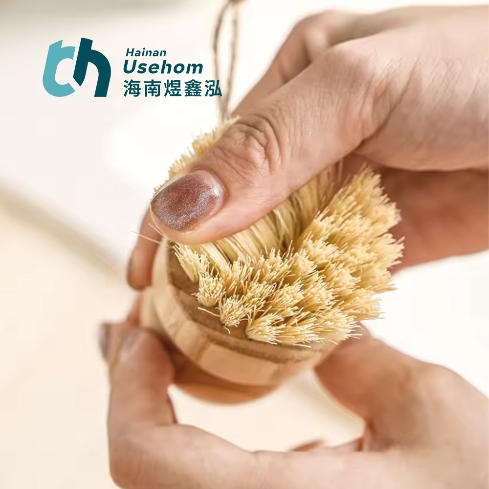 Kitchen sink natural sisal bristles brush pan pots and vegetable washing scrubber wooden bamboo dish scrub brush for Household