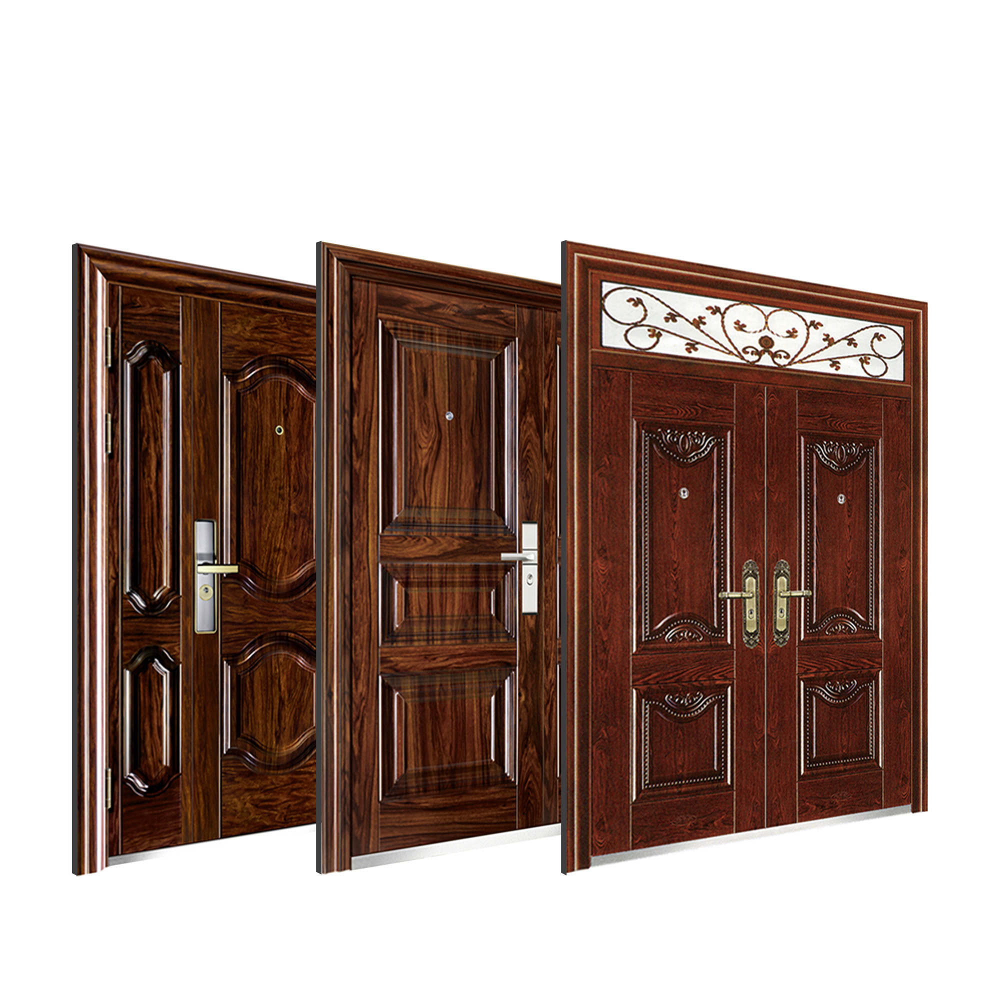 Cheapest Price Hot Sale Metal Security Steel Door Exterior Embossed Wooden Grain Security Steel Front Doors Villa Entry Doors