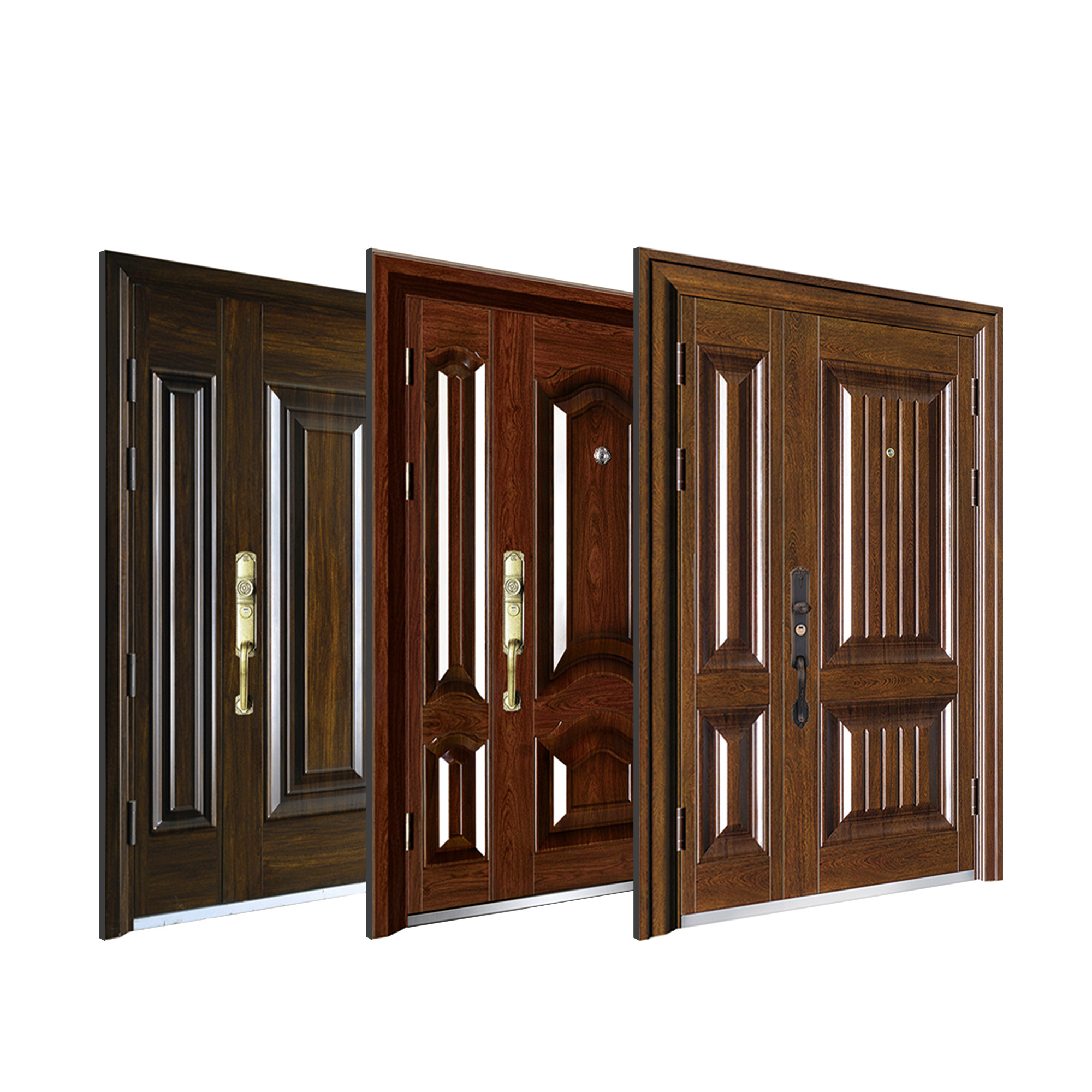 Hot Sale Exterior Security Steel Metal Door For Villa With Safety Door Handle Embossed Wooden Grain Lock Entry Pivot Door