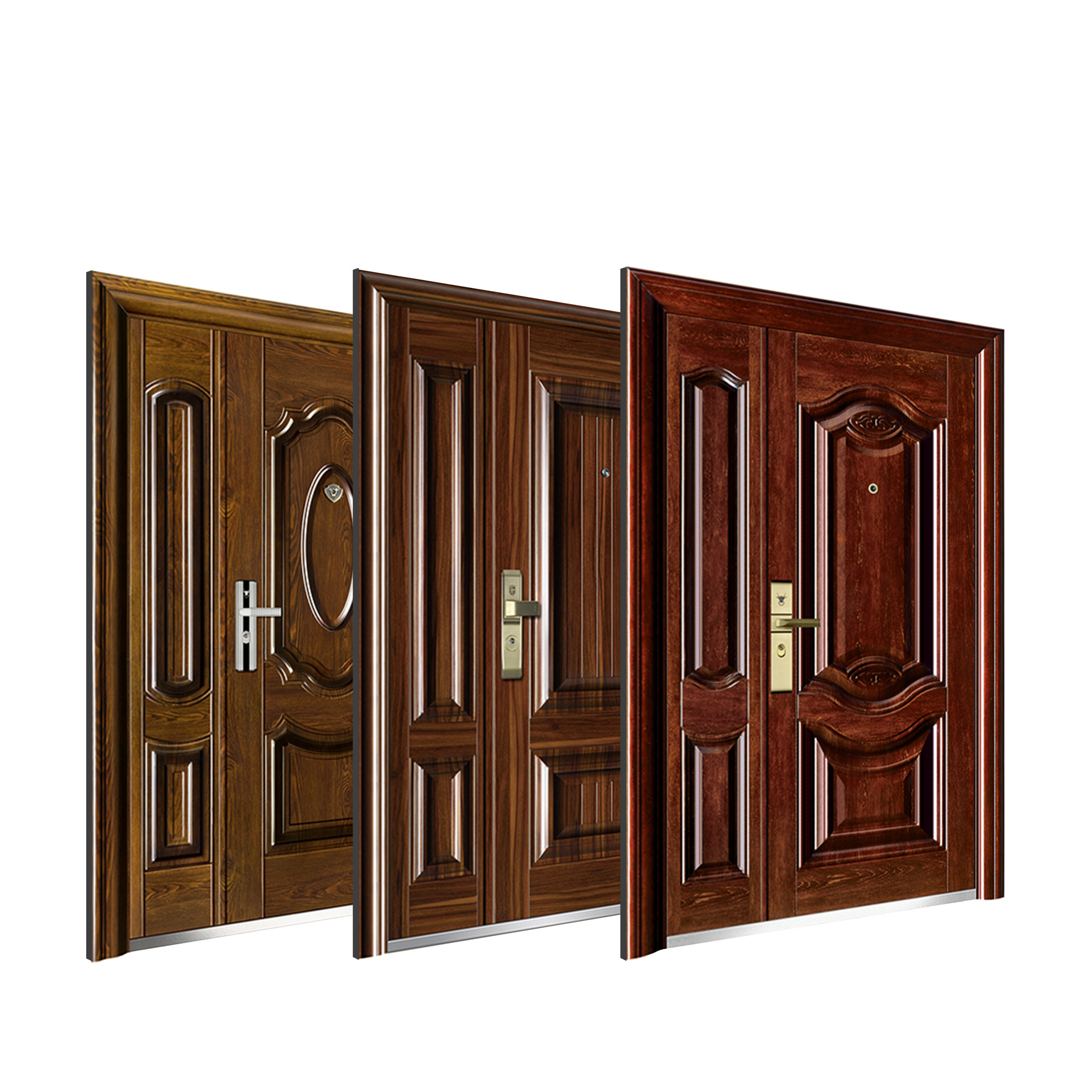 Hot Sale Exterior Security Steel Metal Door For Villa With Safety Door Handle Embossed Wooden Grain Lock Entry Pivot Door