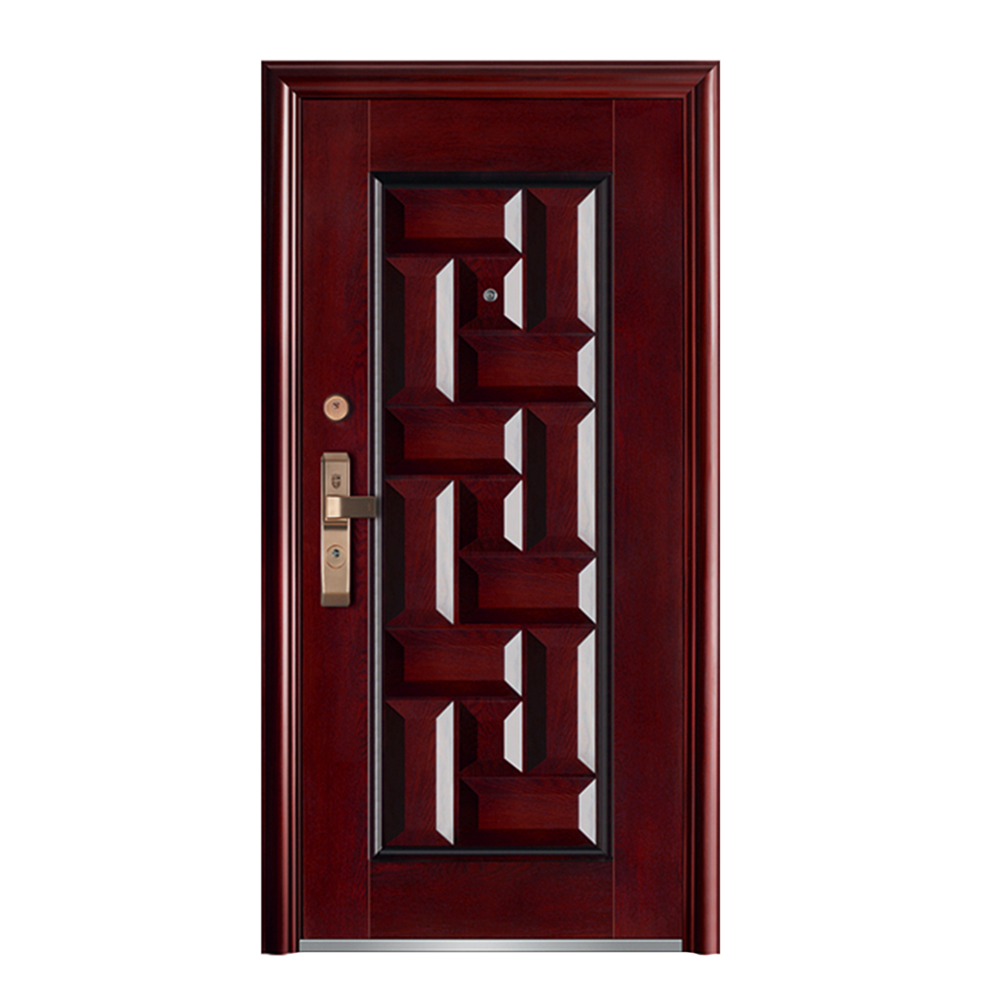 Custom Cheap China Wholesale Security Entry Door Coating Paint Steel  Exterior Metal French Doors With Steel Door Knob Set