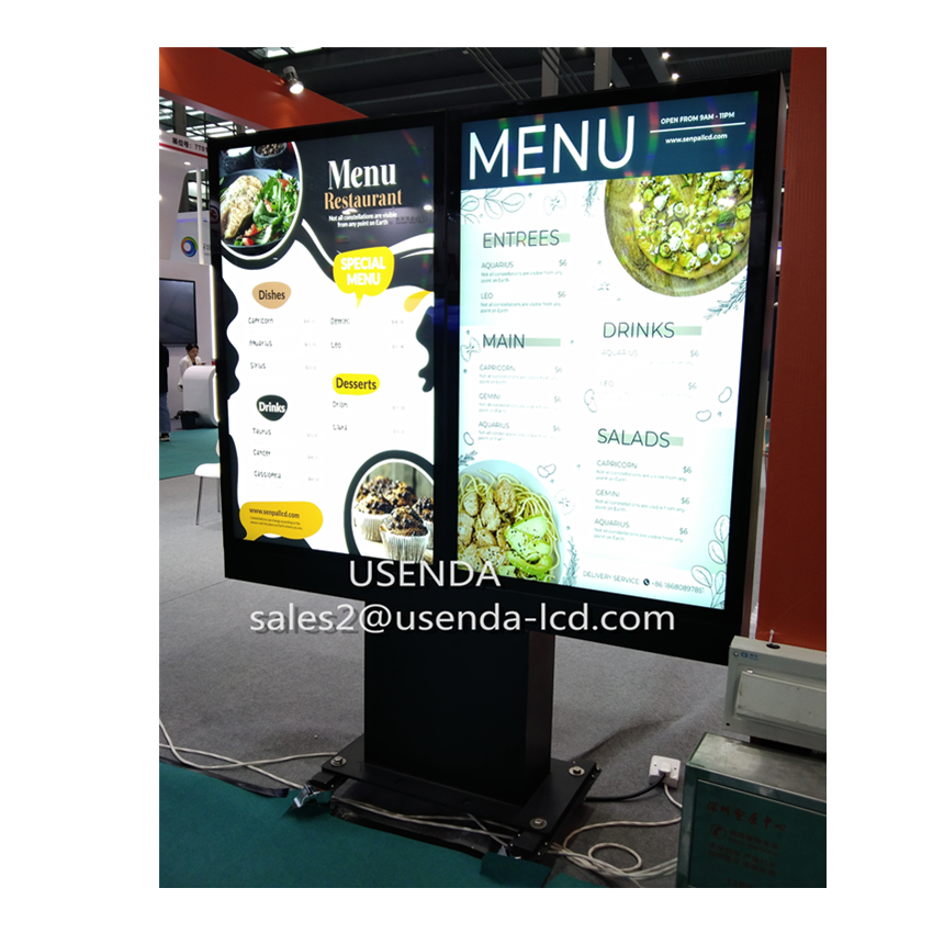 Outdoor 55 Inch 4k 3500Nit IP65 Waterproof Dual Screen Drive Thru Menu Boards Display Lcd Digital Signage For Outdoor Restaurant