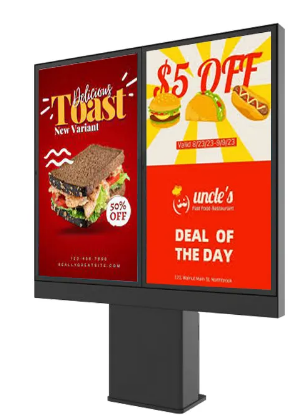 Outdoor 55 Inch 4k 3500Nit IP65 Waterproof Dual Screen Drive Thru Menu Boards Display Lcd Digital Signage For Outdoor Restaurant