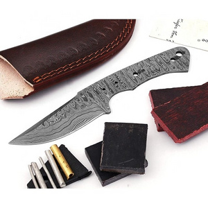 Handmade full Damascus steel blank blade skinner knife full tang fixed blade camping knife hiking knife gift for her