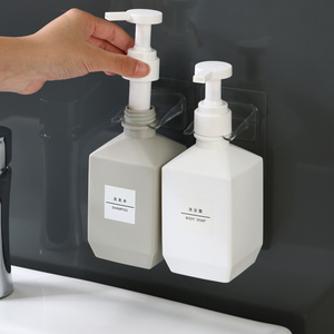 Self-Adhesive Wall Mounted Shower Gel Bottle Rack Hook Double Shampoo Dispenser Holder Kitchen PP Material-for Pot Storage