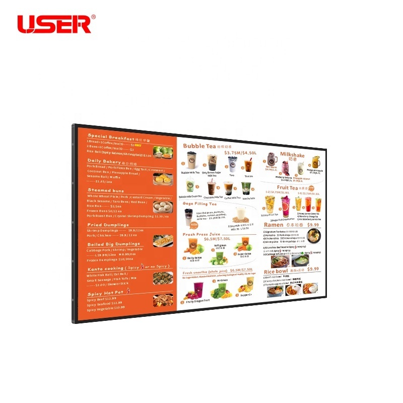 32 43 55 inch Wall Mount Android Digital Signage Menu Smart LCD TV Display Board Indoor Ad Screen for Advertising Display