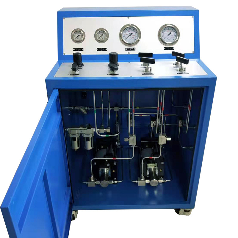 USUN  Model:WS-AT   Double  15000 PSI  high pressure air hydraulic test pump unit with blue closed cabinet