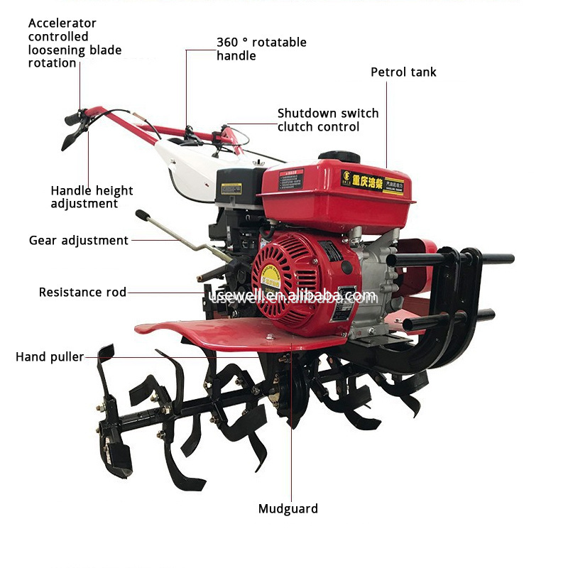 Automatic Hand Push Self Propelled Mini  Drive Micro Tillage 7Hp Diesel Power Weeding Removal Rotary Cultivator Tiller Machine