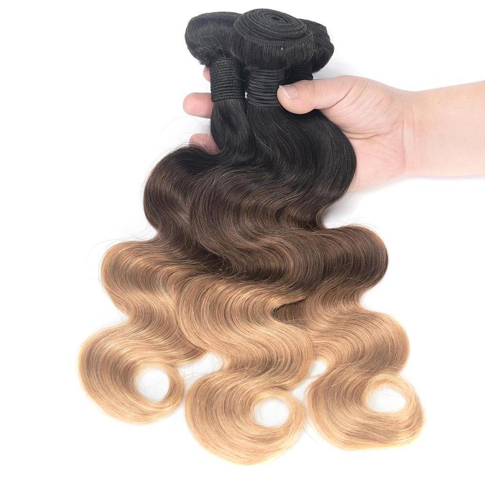 DropShipping Grade 10A Virgin Hair Weave Peruvian Hair Color 1B4/27 Body Wave Ombre Hair Extension.